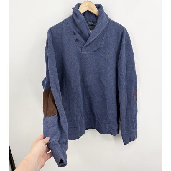 Polo Ralph Lauren Sweater Mens Large Shawl Collar Elbow Patches Old Money Preppy - Picture 1 of 6